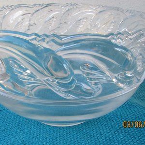 large  relief TIFFANY & CO crystal dolphin bowl